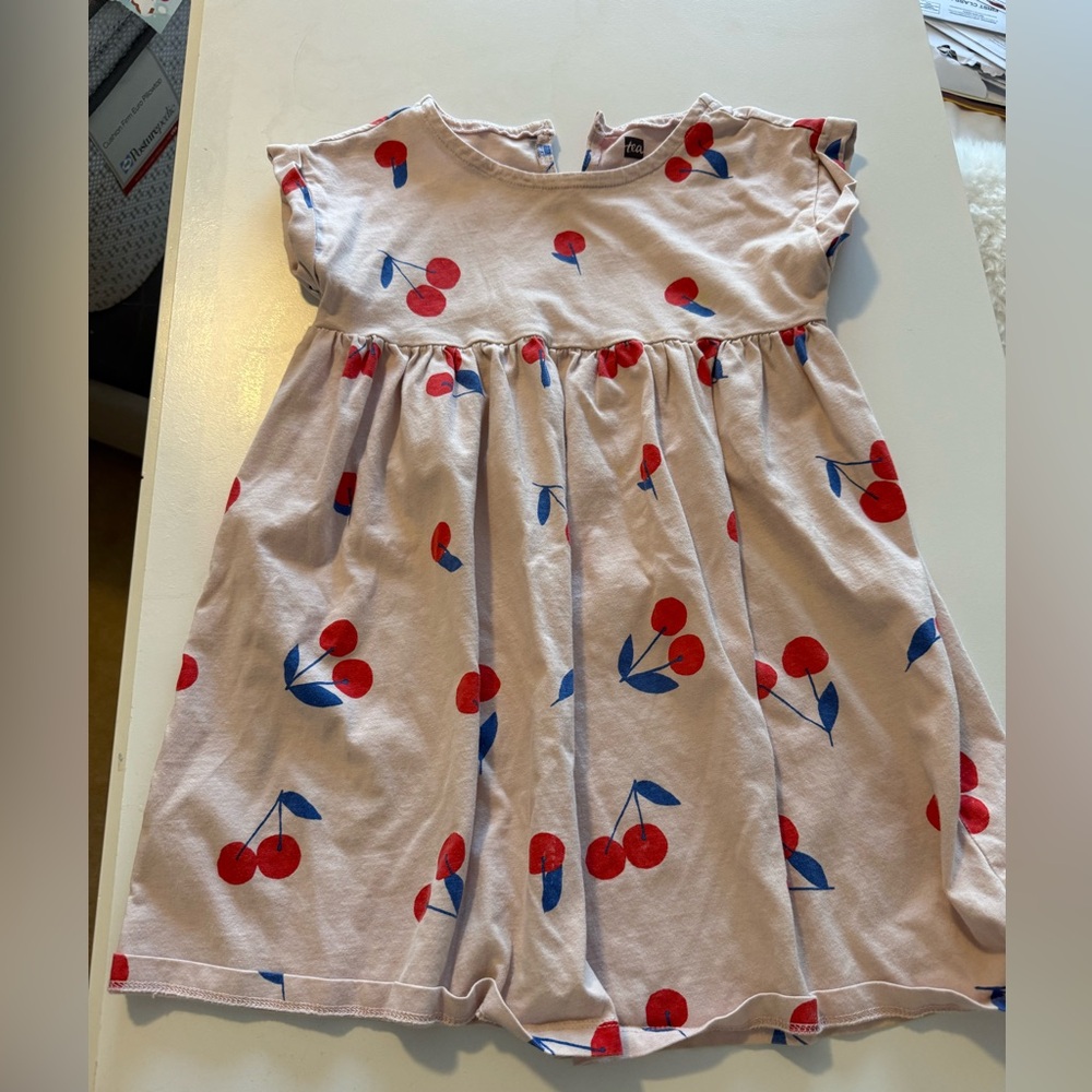 Tea Collection Pink Dress with Red Cherry Print
